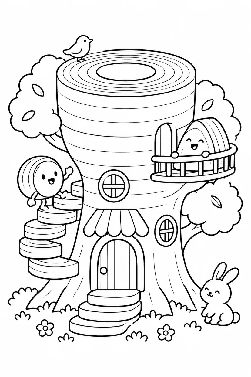 バウムクーヘンの木のおうちの塗り絵