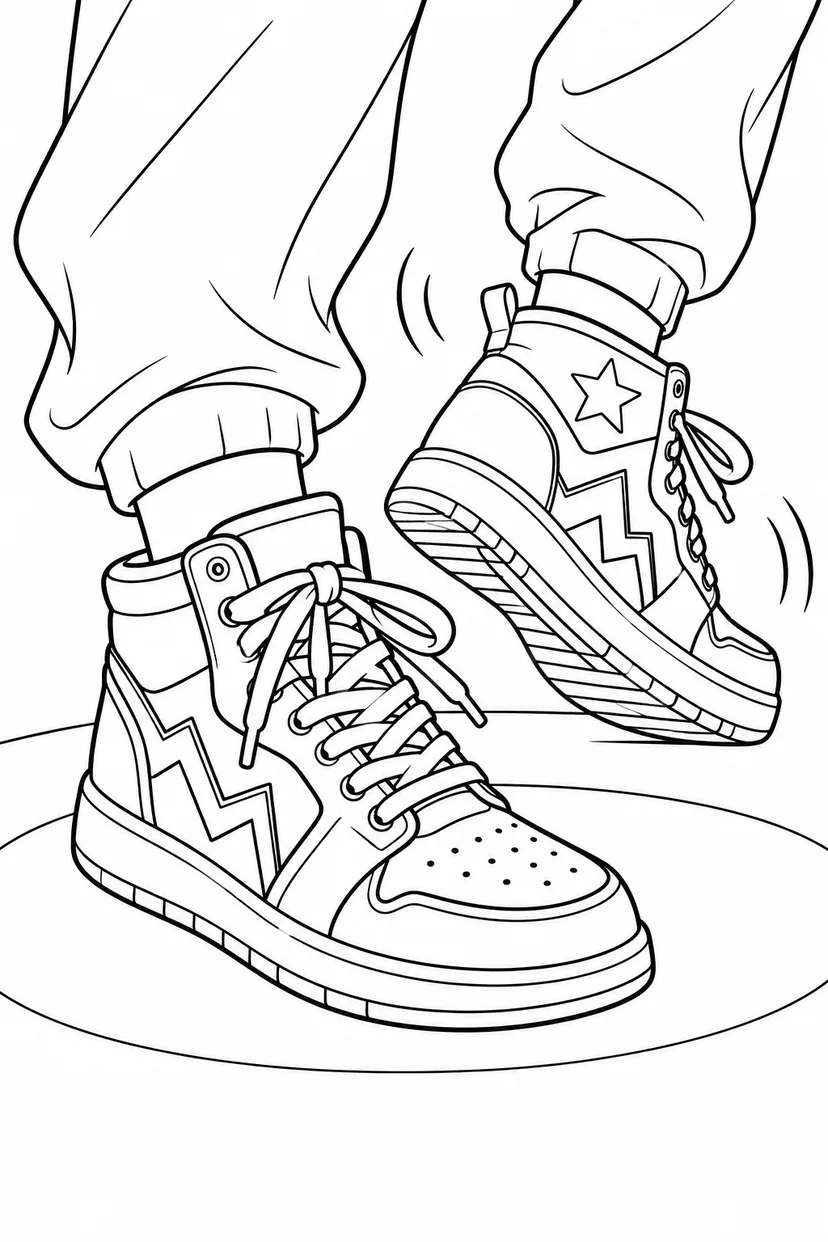 スニーカーで決めるステップの塗り絵