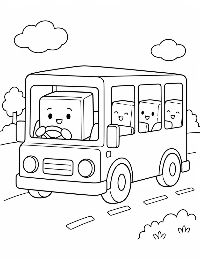 ようかんの四角いバスの塗り絵