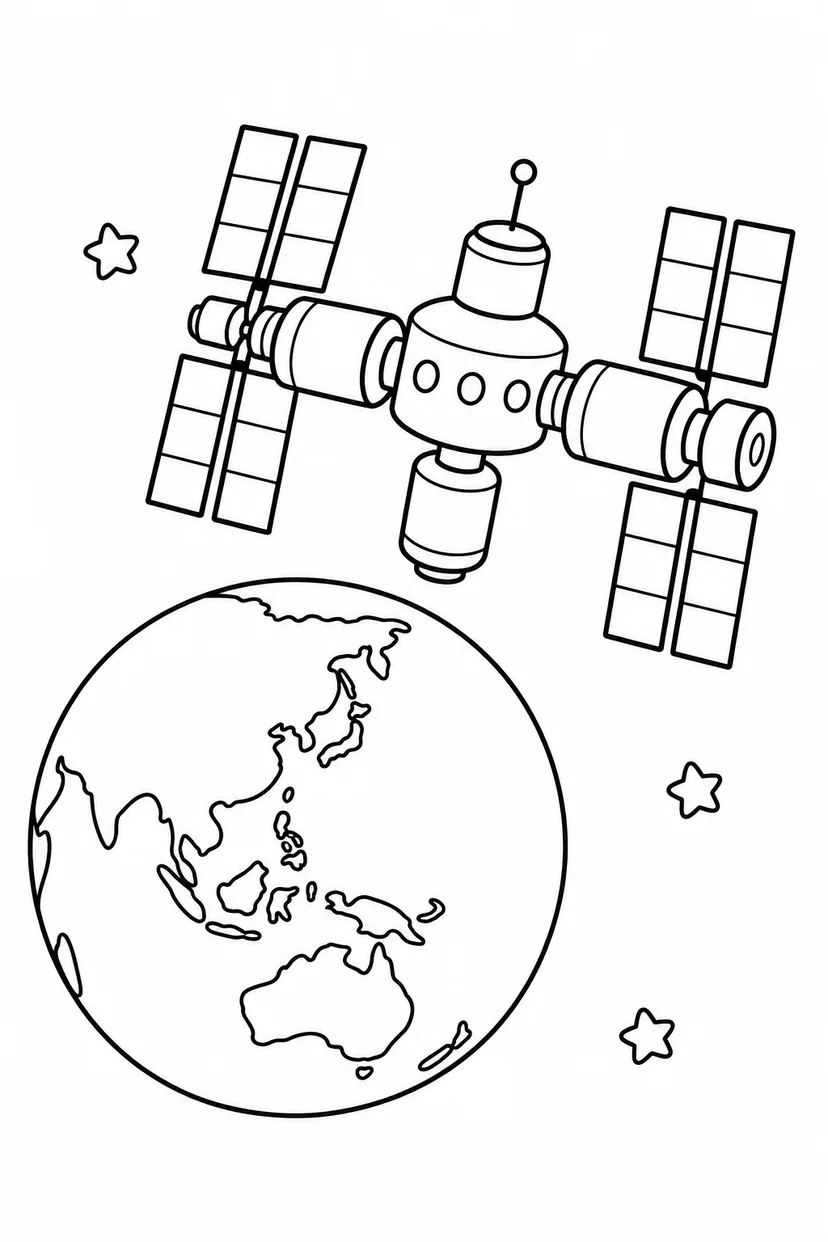 宇宙ステーションと地球の塗り絵