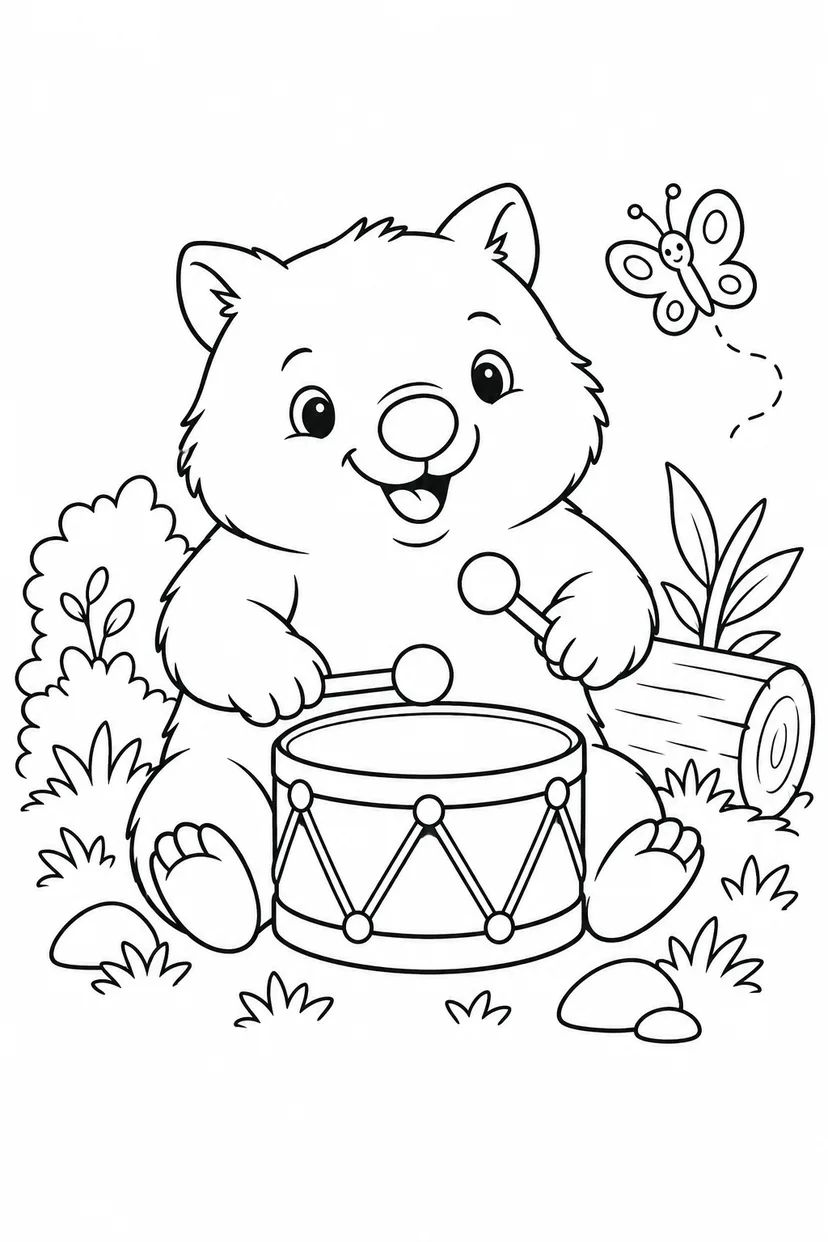 ウォンバットの小さな音楽会の塗り絵
