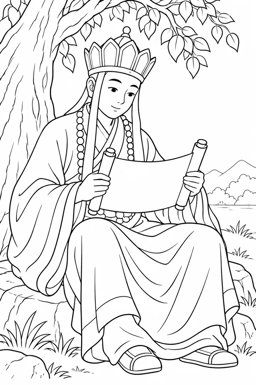 ほっこり西遊記：三蔵の巻物の塗り絵