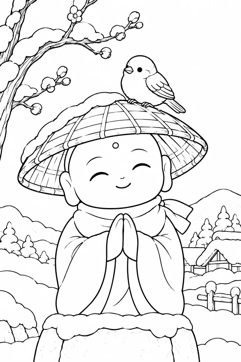 かさじぞう・小鳥のひと休みの塗り絵