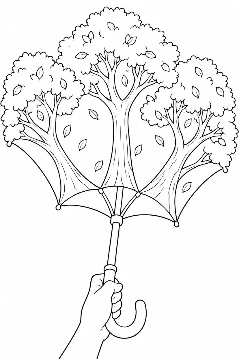 ひらくと森になる折りたたみ傘の塗り絵