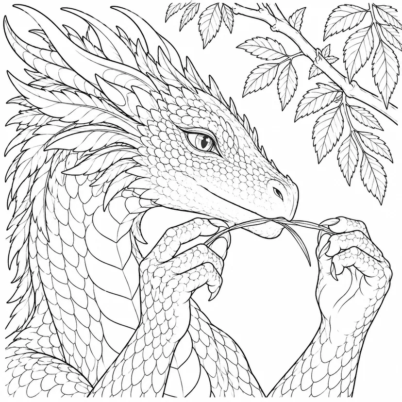 草笛を吹く森の竜の塗り絵