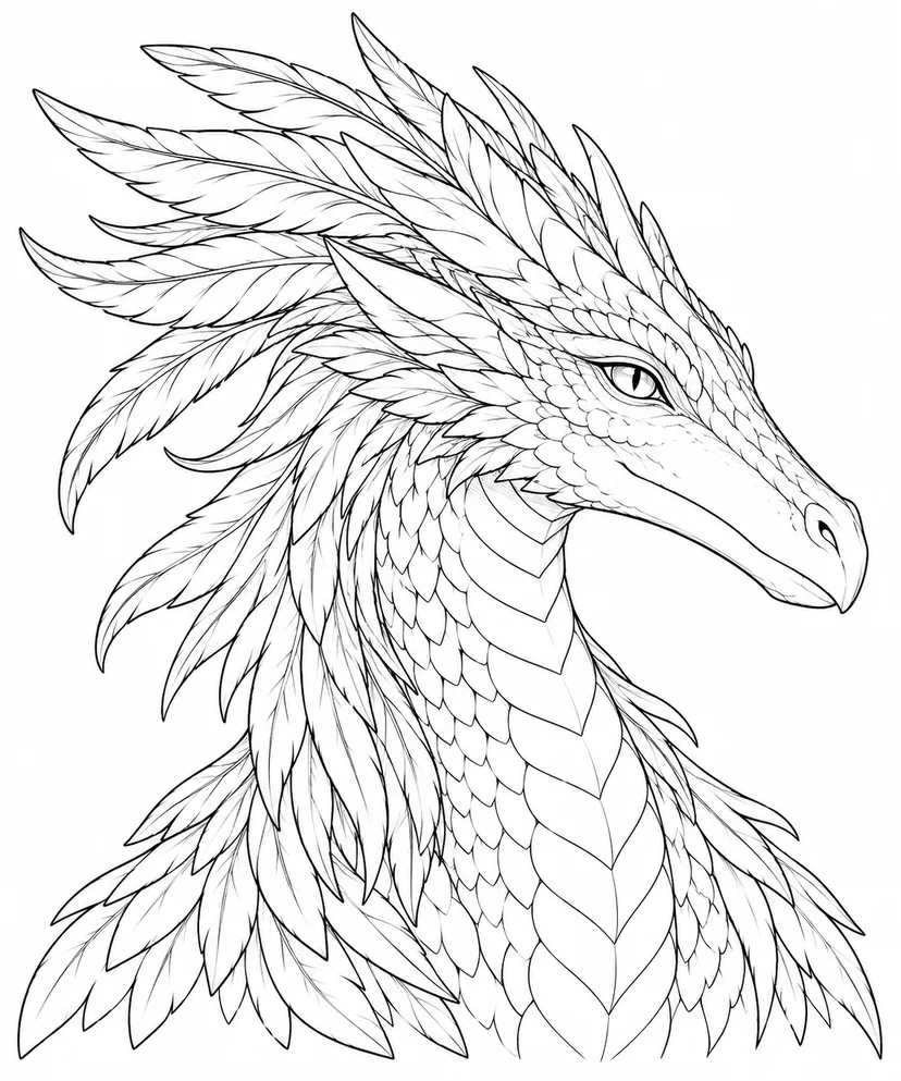 Coloriage Dragon à plumes dans le vent