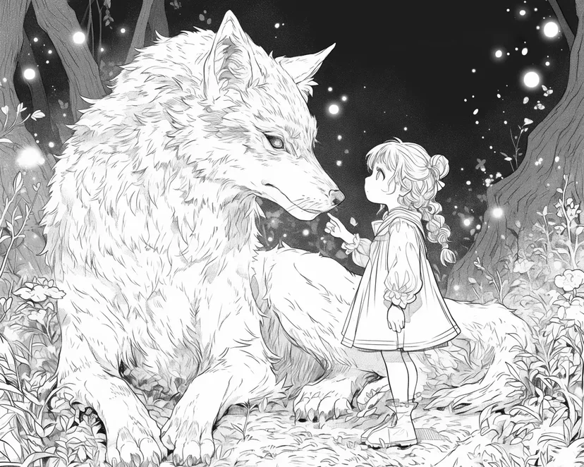 Encounter in the Glowing Forest coloring page