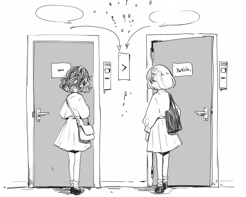 二つのドアを見つめる少女の塗り絵