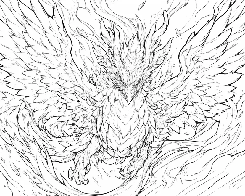 Gambar mewarnai Phoenix Berapi