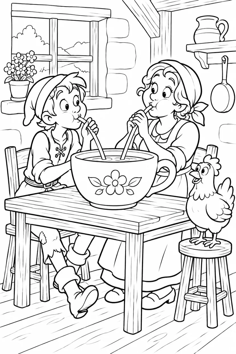 Jack and the Beanstalk・Comedy — A giant-sized tea party coloring page