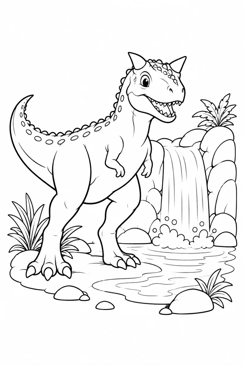 カルノタウルスと滝の池の塗り絵