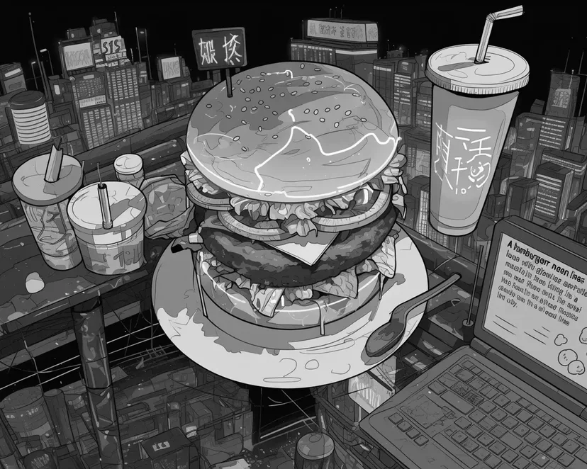 巨大バーガーの夜の塗り絵