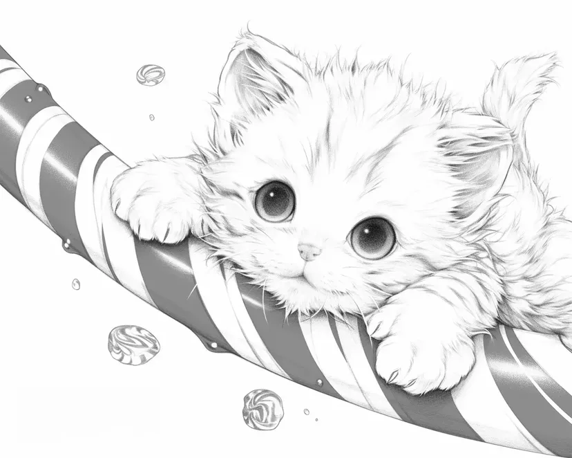 Kitten on the Peppermint Slide coloring page