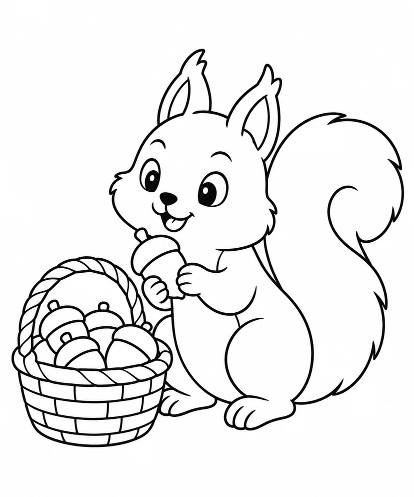 りすとどんぐりのかごの塗り絵