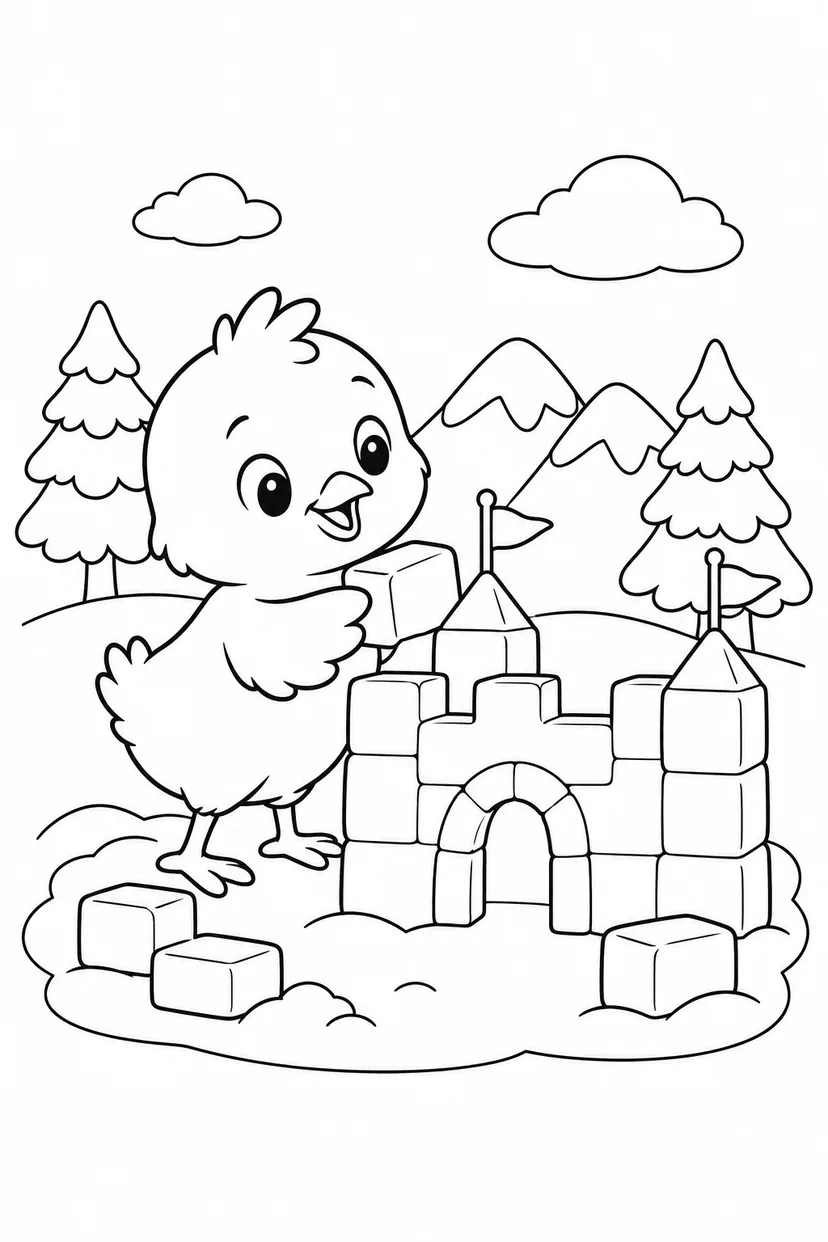 ひよこの氷のお城の塗り絵