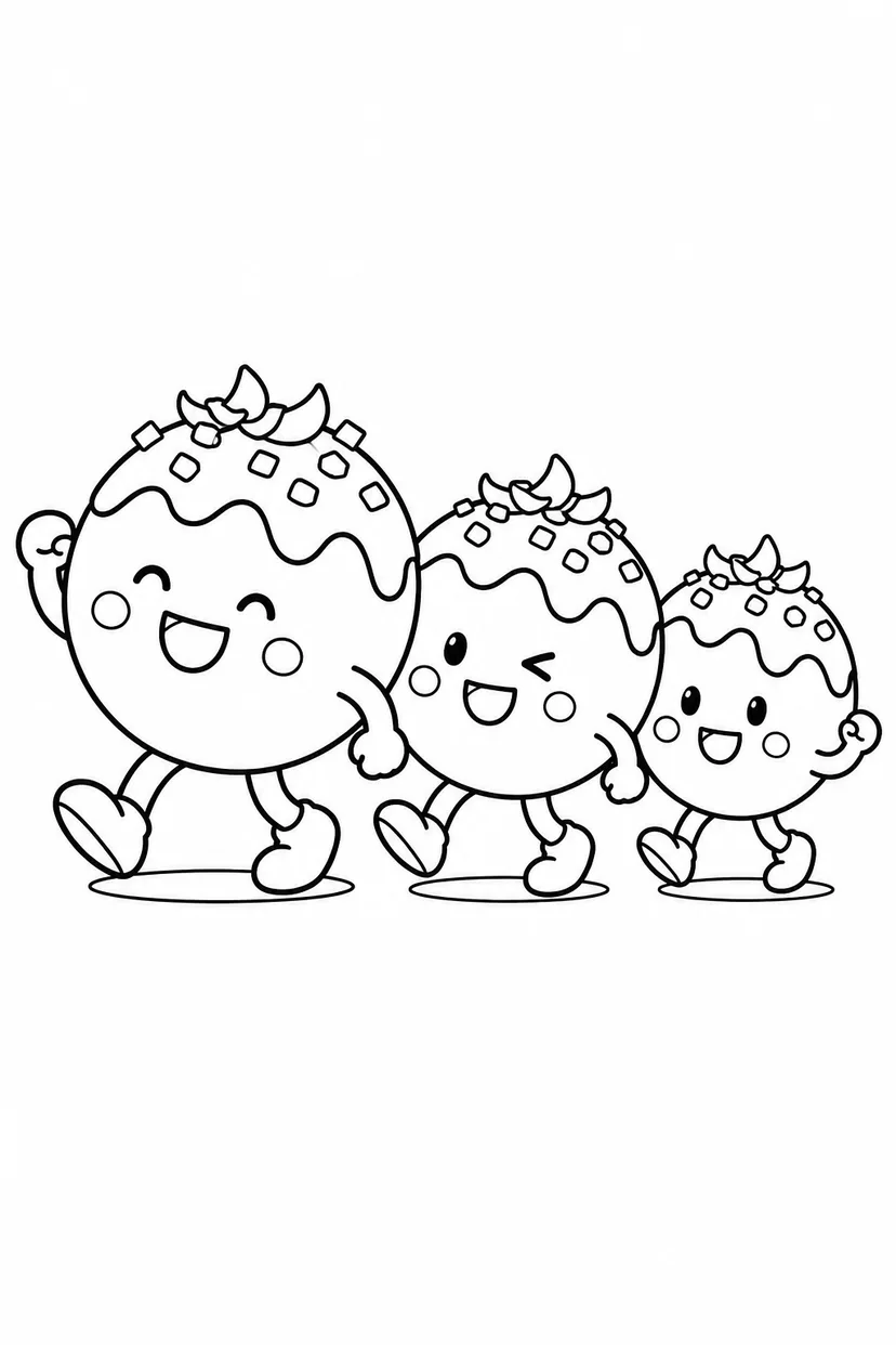 たこ焼き三兄弟の行進の塗り絵