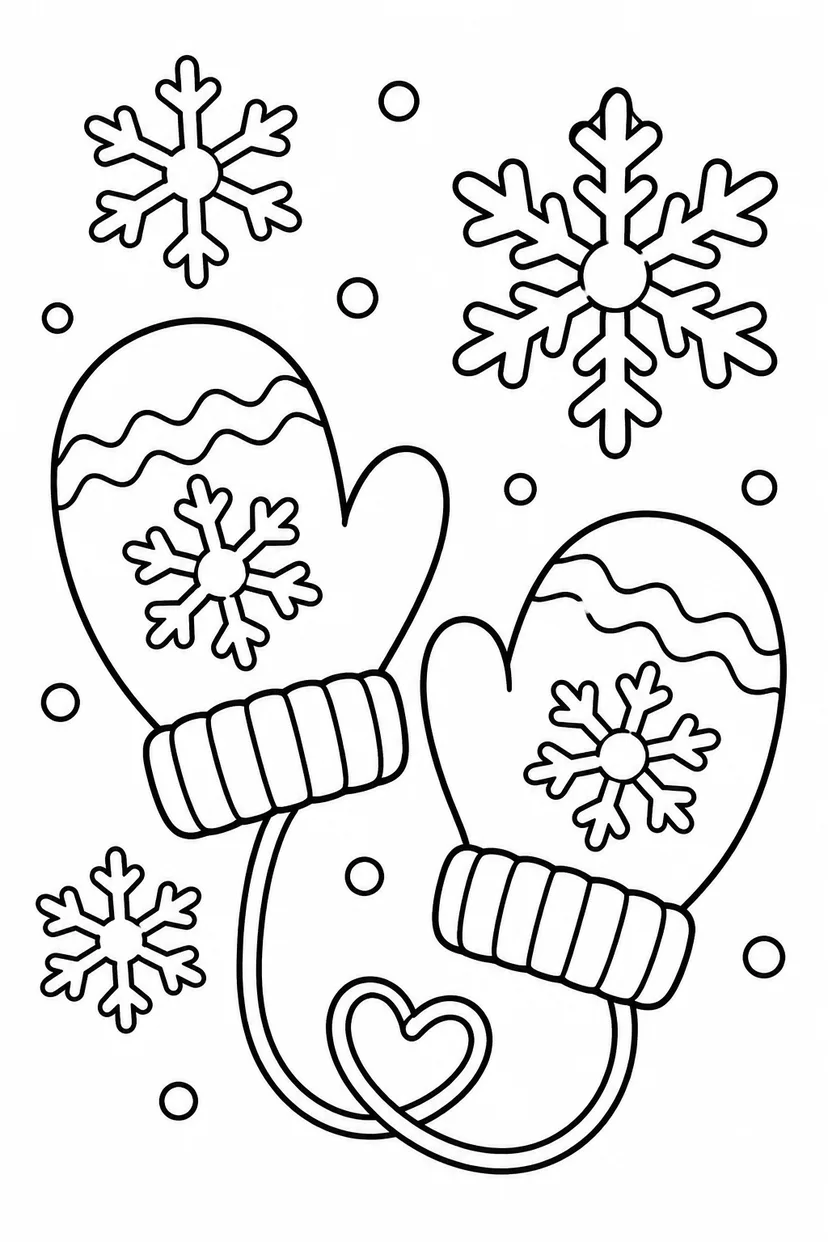 雪の結晶と手ぶくろの塗り絵