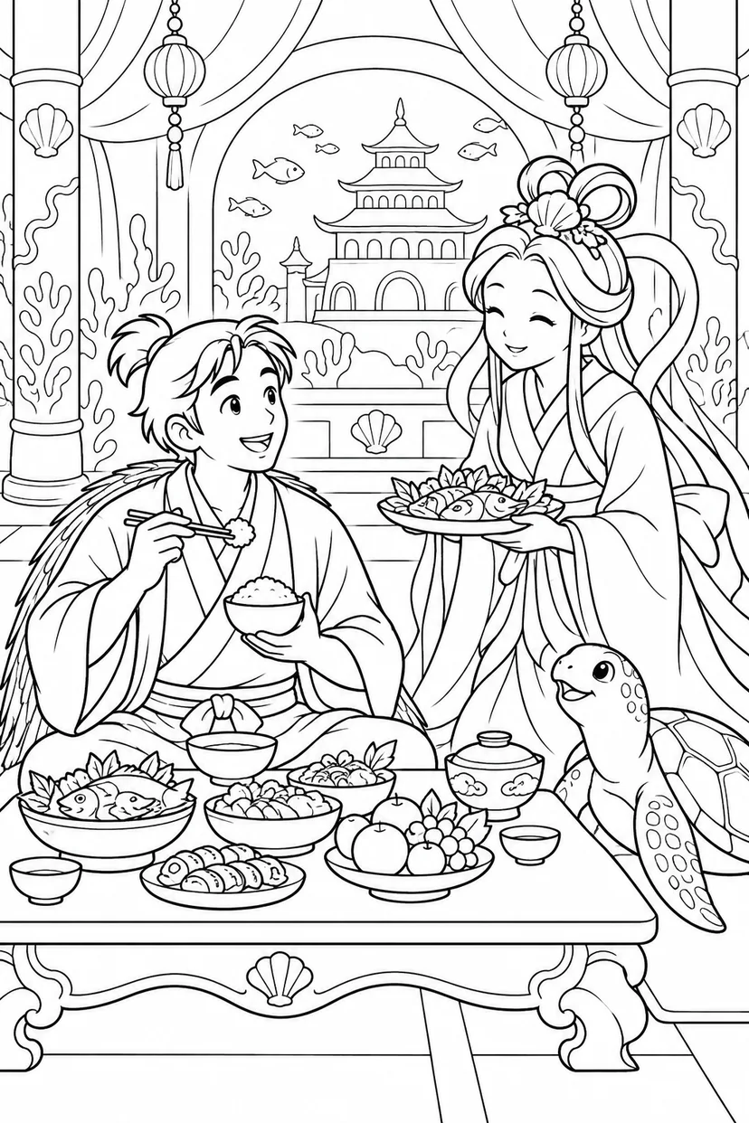 浦島太郎：海のごちそう（ほっこり）の塗り絵