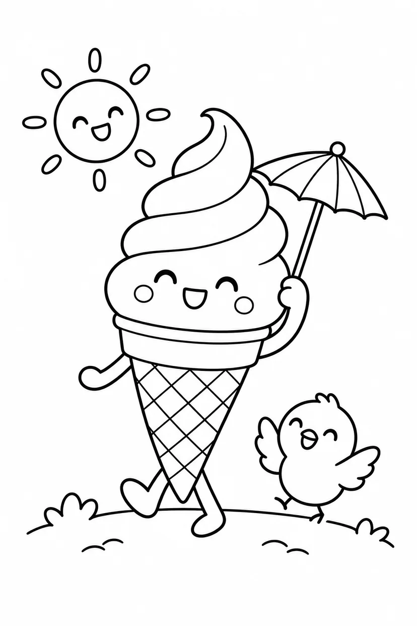 ソフトクリームの小さな傘の塗り絵