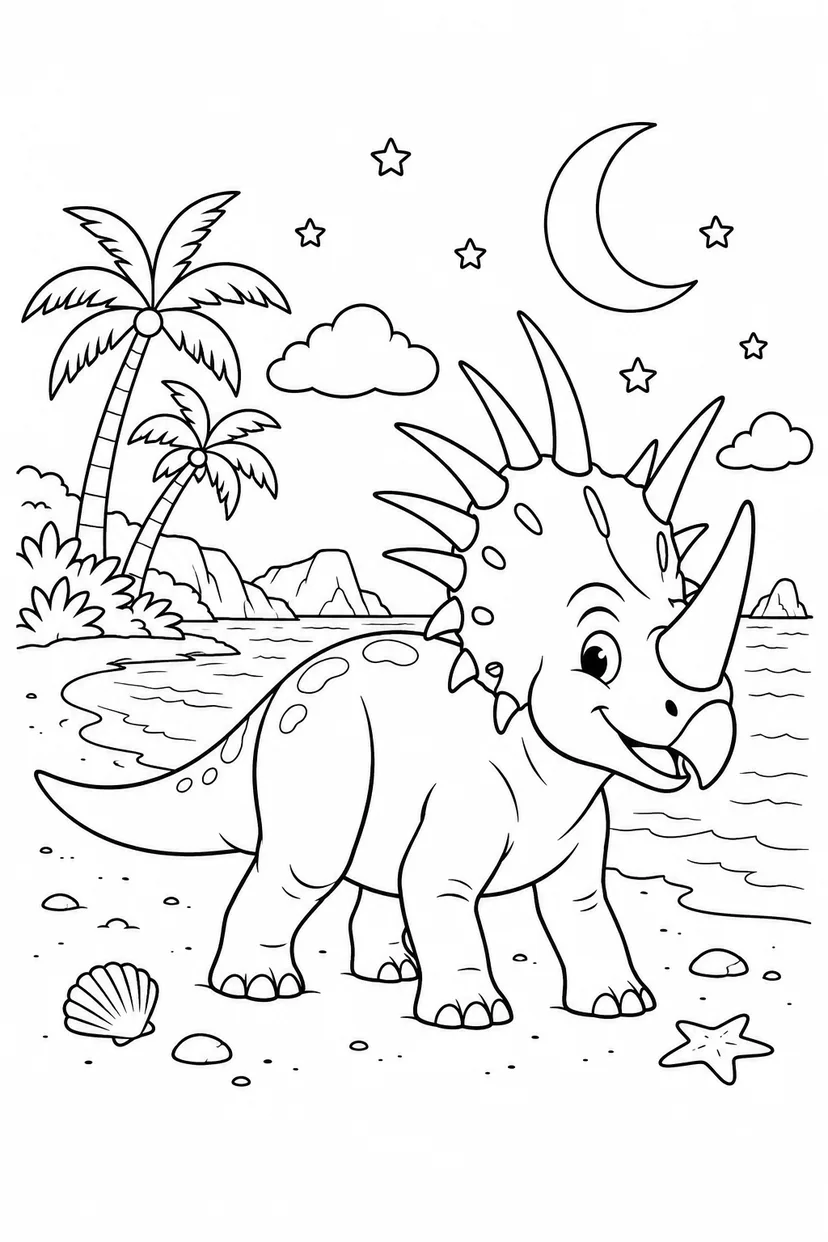 スティラコサウルスと月の砂浜の塗り絵