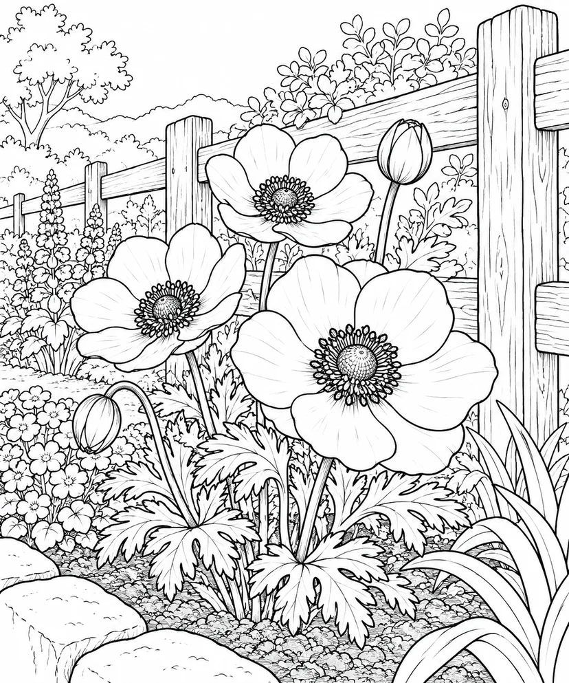 自然のひとこま：アネモネの花びらの塗り絵