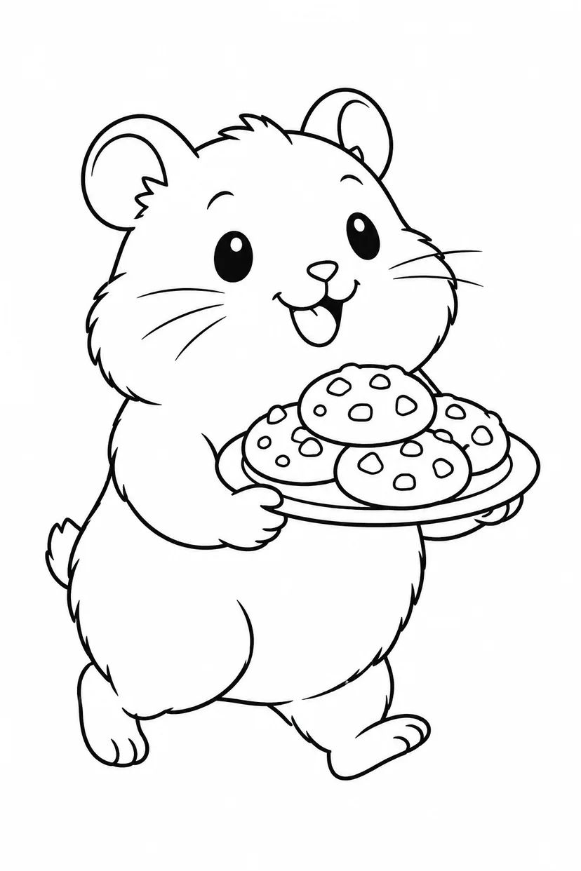 クッキーを運ぶハムスターの塗り絵