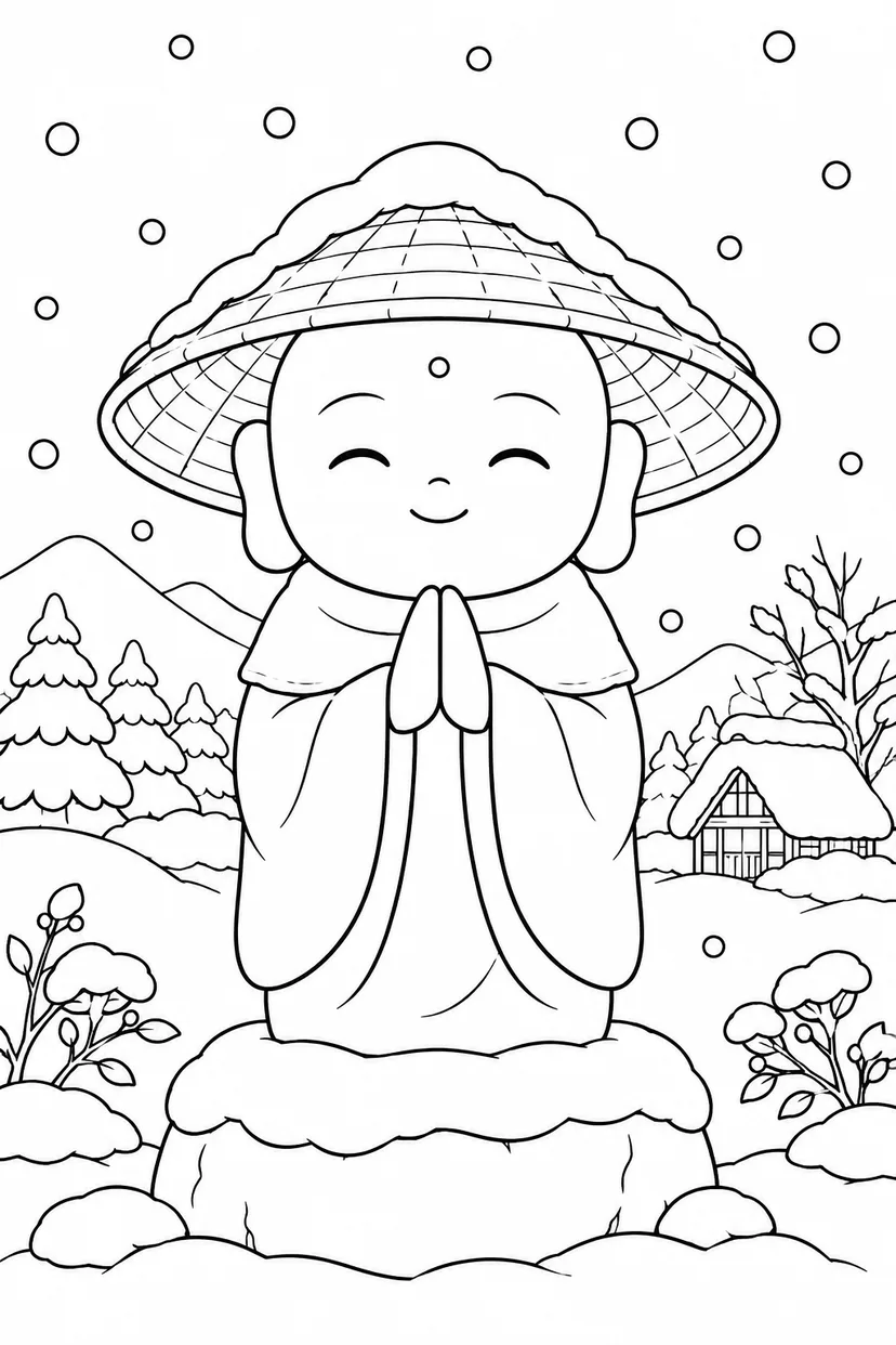 かさじぞう・まんまるおじぞうさまの笑顔の塗り絵