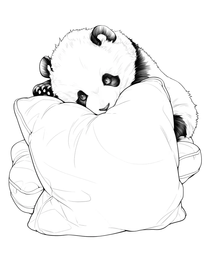 ふわふわパンダのくつろぎタイムの塗り絵