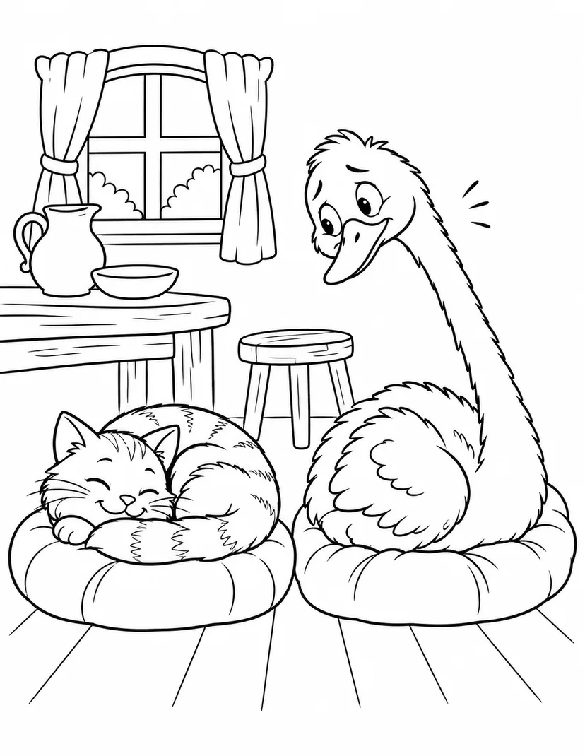醜いアヒルの子：ねこのまねして丸くなるの塗り絵