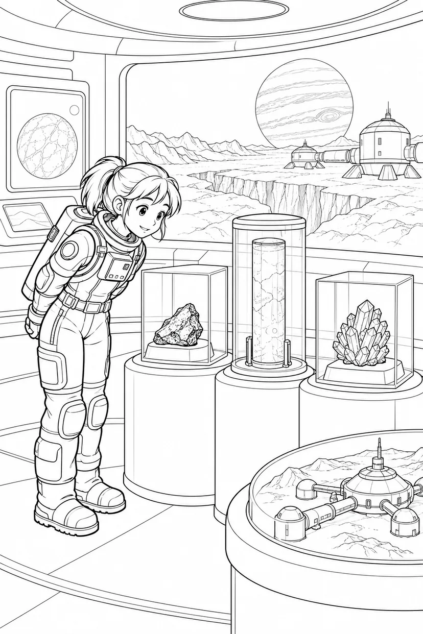 氷の衛星の探査基地：探査標本の展示室の塗り絵
