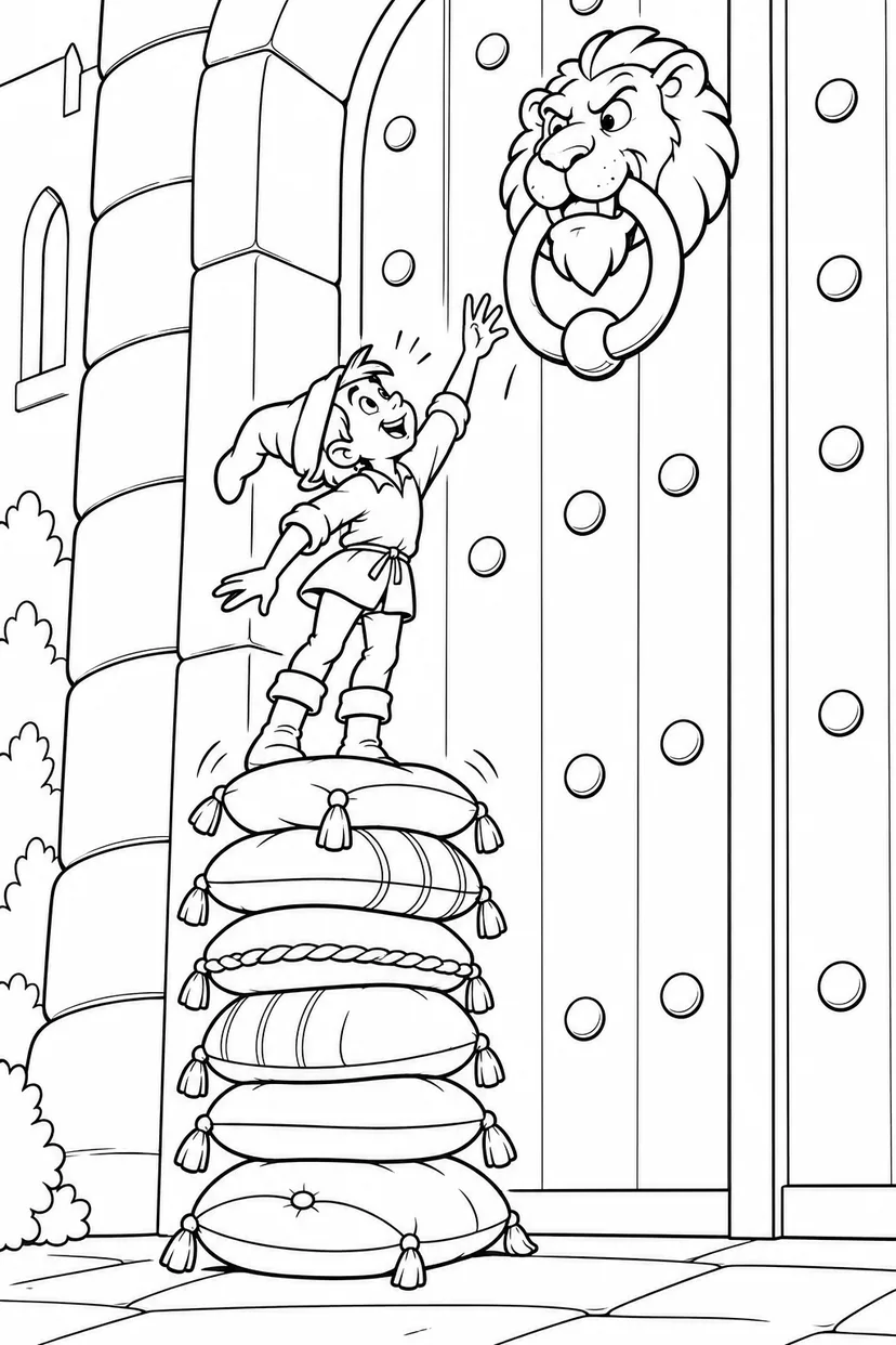 Jack and the Beanstalk・Comedy — Too short to reach the door knocker coloring page