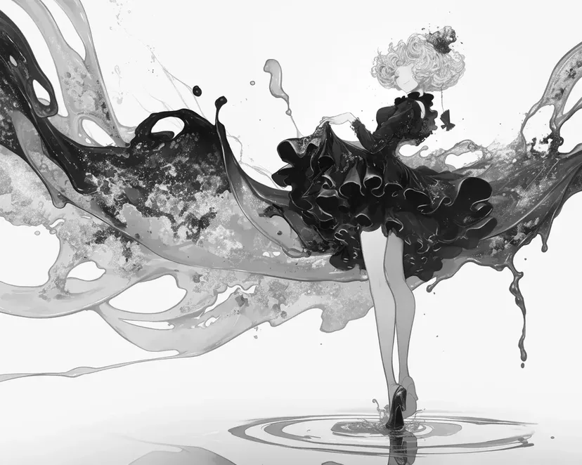 流动裙子的女孩涂色页