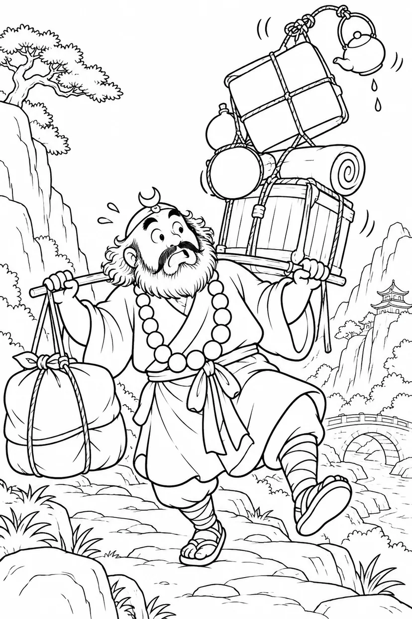 どたばた西遊記：悟浄と旅の荷物の塗り絵