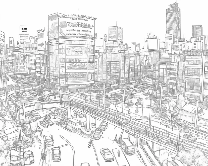 都会の風景の塗り絵