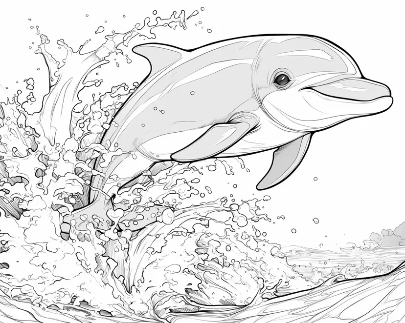 波間を跳ねるイルカの塗り絵