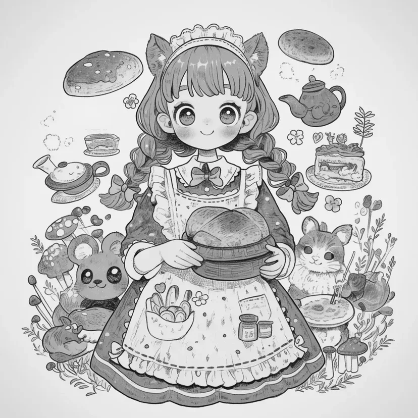 Dibujo de Niña Haciendo Pan para colorear