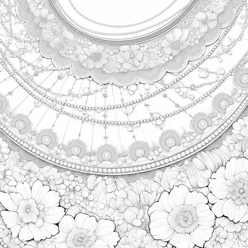 華やかな花のネックレスの塗り絵