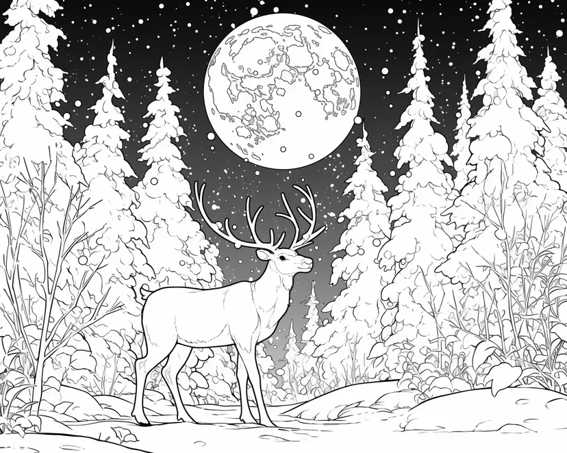 冬の森の静かな夜の塗り絵