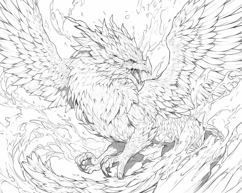 Gambar mewarnai Phoenix Berapi