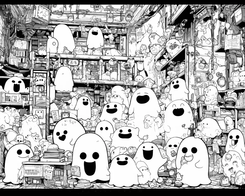 おばけたちの楽しい遊び場の塗り絵