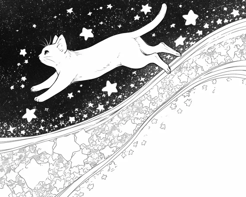 Dibujo de Gato Saltando a Través de las Estrellas para colorear