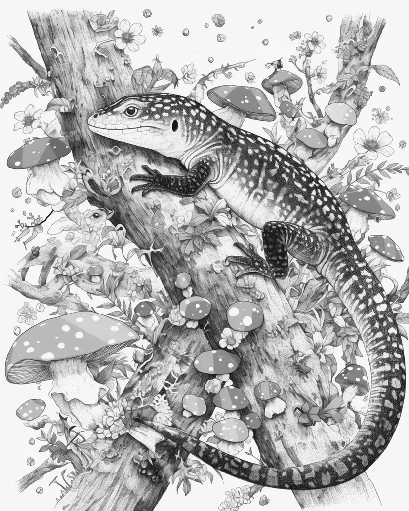 Desenho de Lagarto na Floresta para colorir