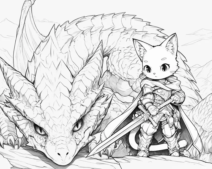 Desenho de O Dragão e o Gato Valente para colorir