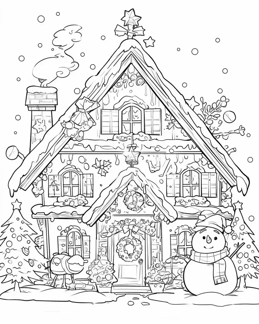 ジンジャーブレッドハウスのクリスマスの塗り絵