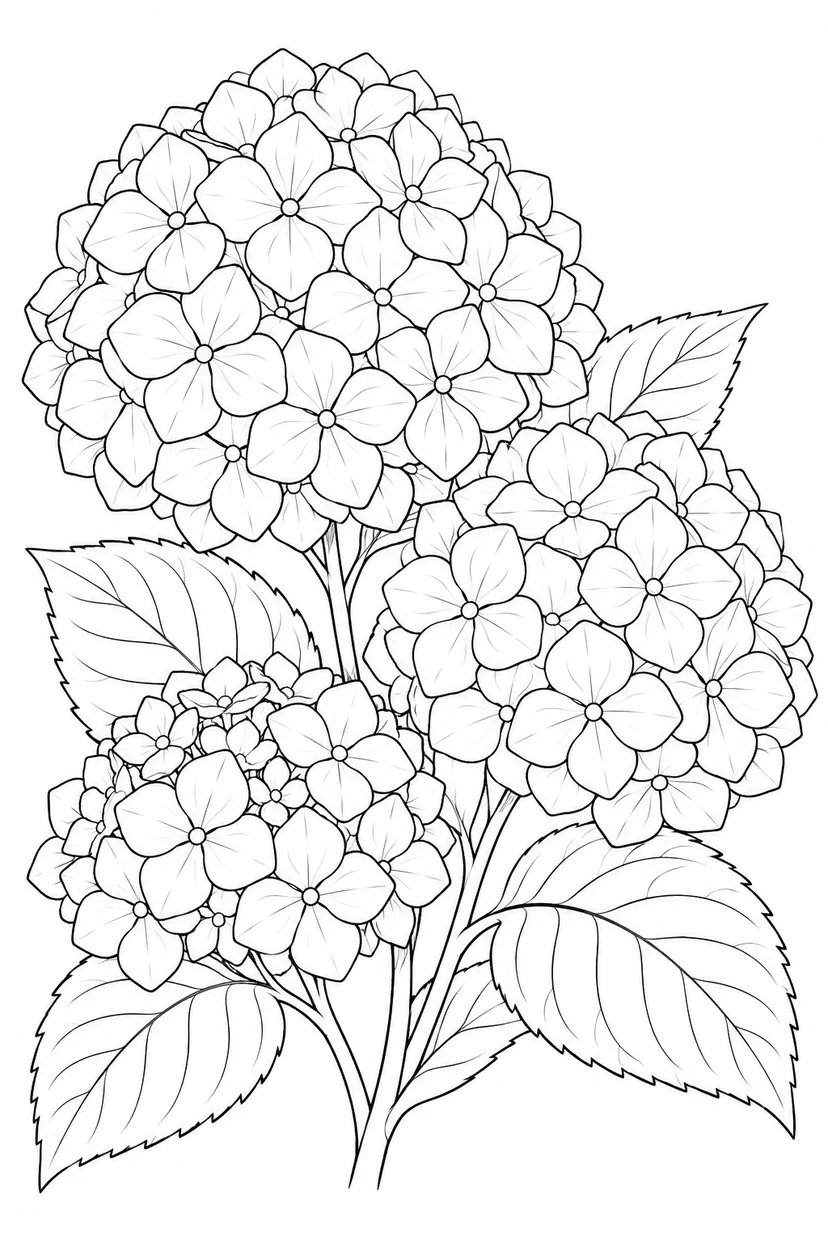 観察スケッチ：アジサイの花房の塗り絵
