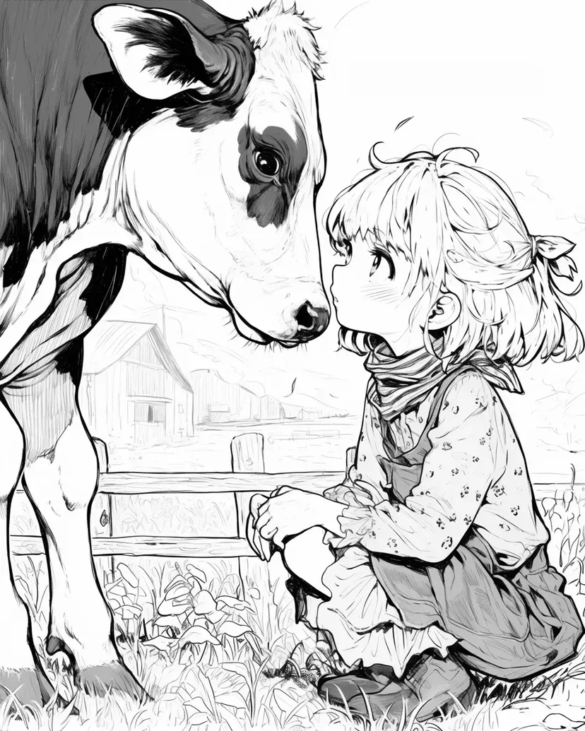 The Girl and the Calf coloring page