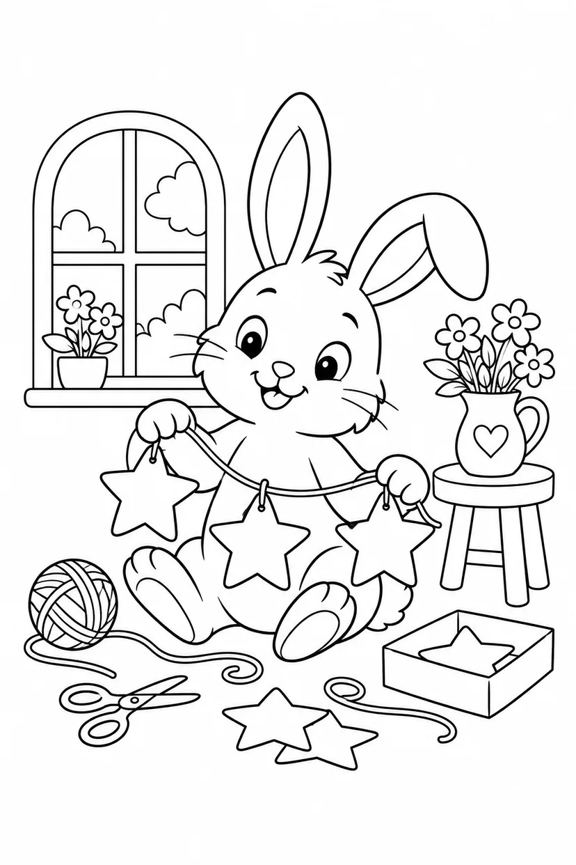 うさぎの星かざり作りの塗り絵