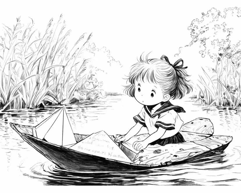 Desenho de Aventura no Barco de Papel para colorir