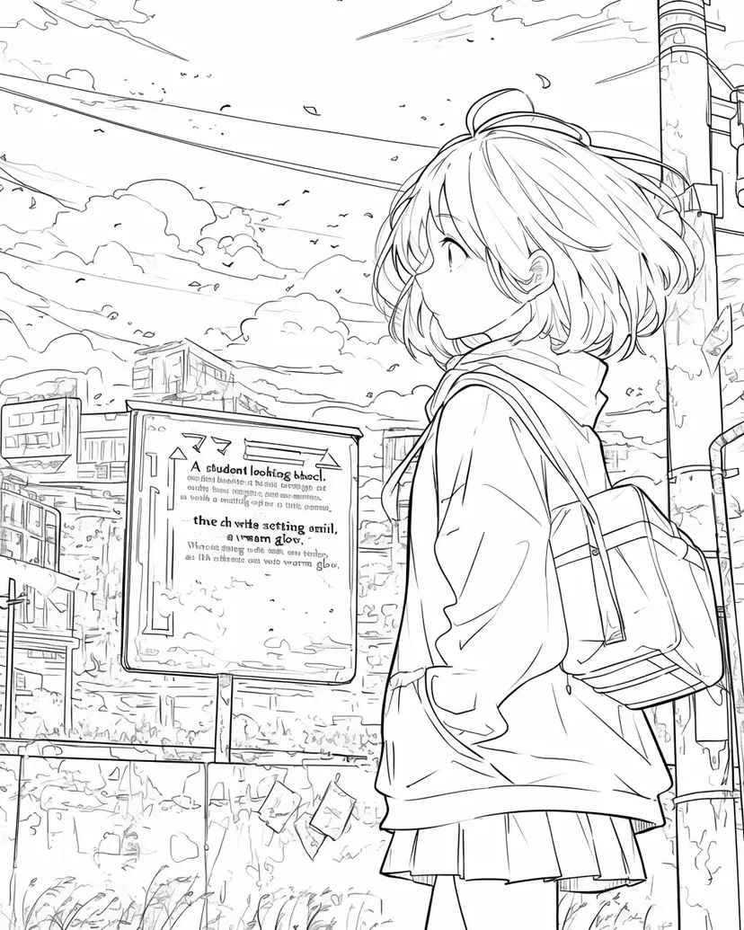 未来を見つめる少女の塗り絵