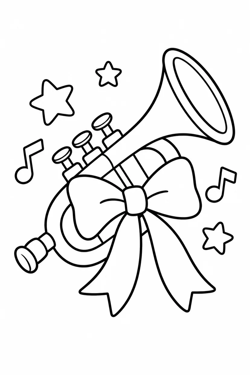 ラッパと大きなリボンの塗り絵